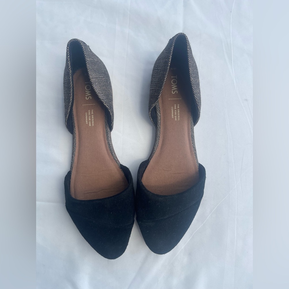 Toms Women’s Gold and Black Suede Flats D'Orsay Style Size 9
